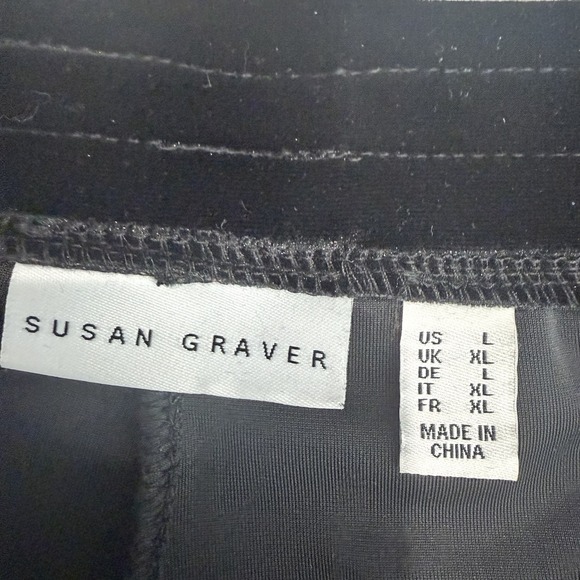 NWOT Susan Graver Black Knit Velvet Wide Leg Pull-On Pants Large Casual Work - Picture 3 of 6
